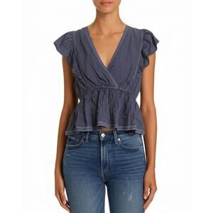 NEW Abercrombie & Fitch Navy Blue Lace V-Neck Peplum Babydoll Blouse Top Size XS